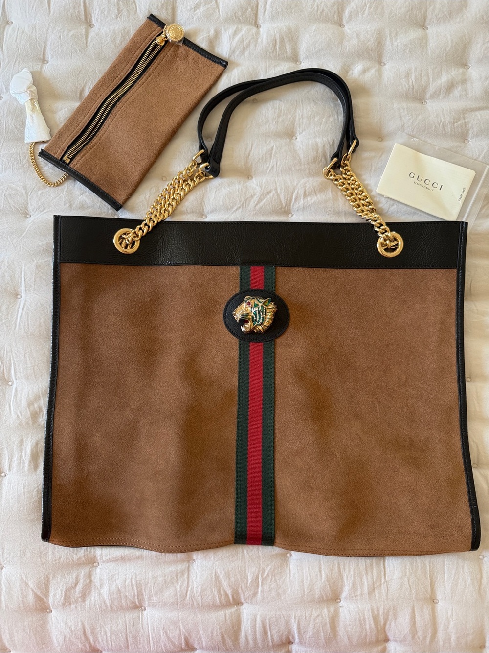 Gucci Large Rajah Suede Chain Tote